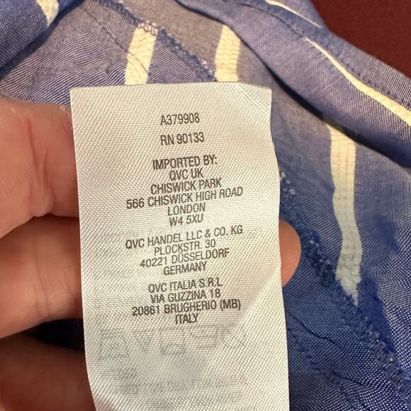 Linea Striped Striped Top with Pockets Asymmetrical Louis Del 'Olio Size XS NEW - Picture 9 of 11